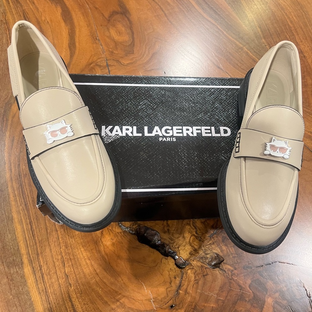 Karl Lagerfeld Beige Loafers with Iconic Detail